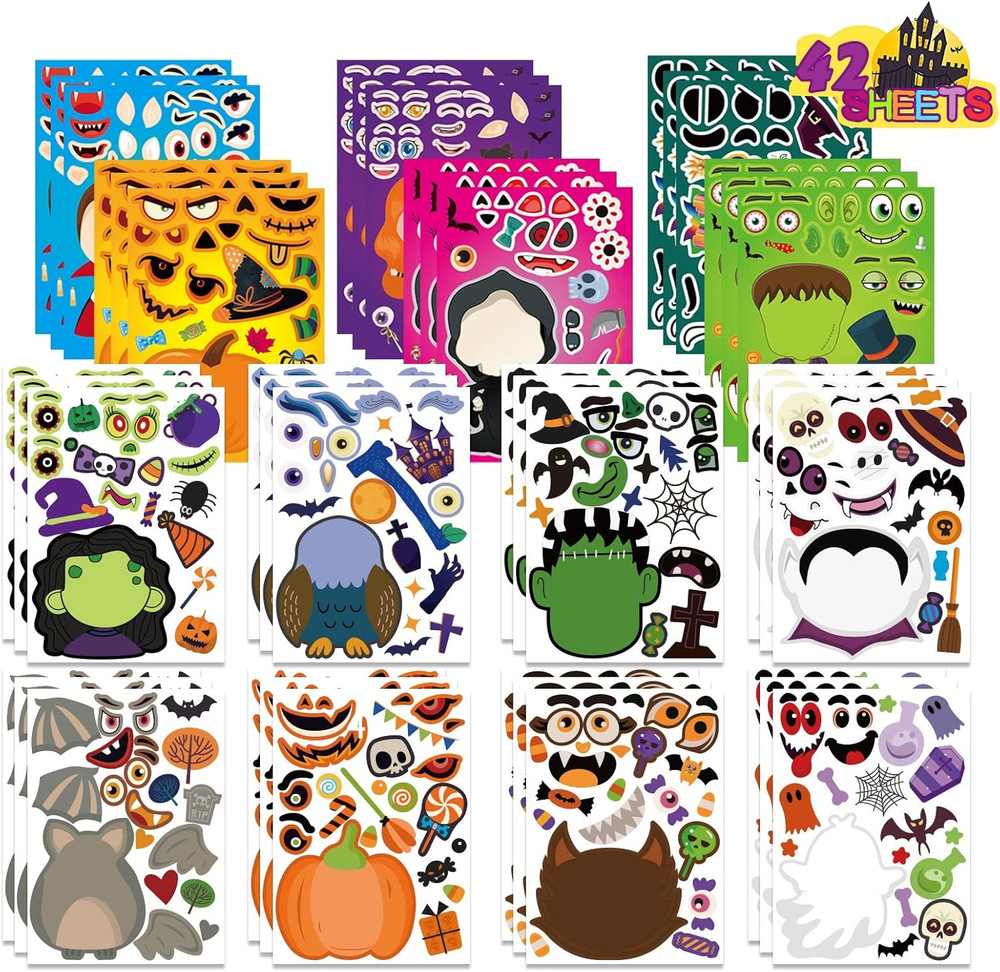42 Sheets Halloween Stickers for Kids- Make Your Own Characters Mix and Match St
