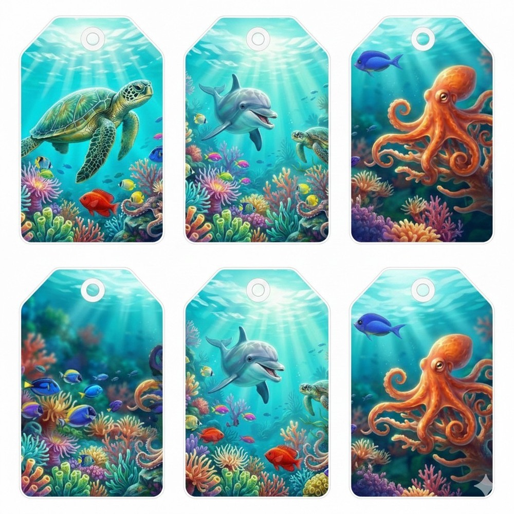 Set Of Ocean Tags Embellishments Junk Journal Scrapbook Choose A Set