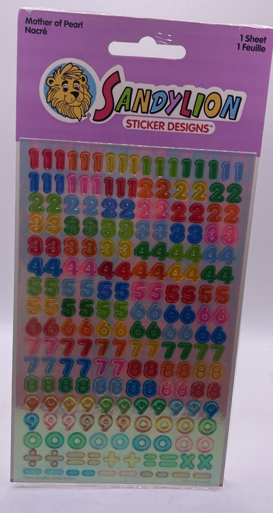 1984 Vintage Sandylion Mother of Pearl Mini numbers sticker sheet NIP 1 Sheet