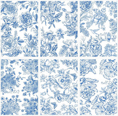 Blue Flower Rub on Transfers for Crafts – 6 Sheets Vintage Floral Rub on Transfe