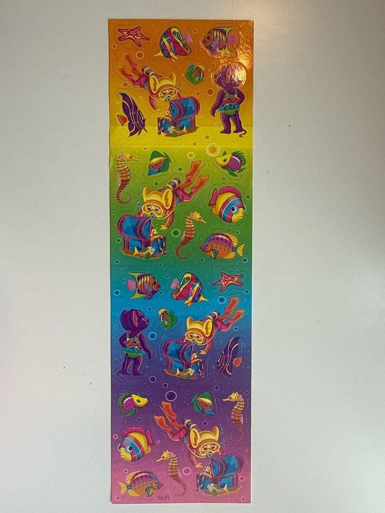Vintage Lisa Frank Scuba Mouse and Tropical Fish Rainbow Sticker Sheet LFI- S288