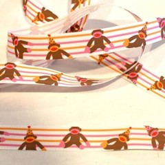 GIRL SOCK MONKEY RIBBON EYELET OUTLET 1 YARD PINK STRIPES
