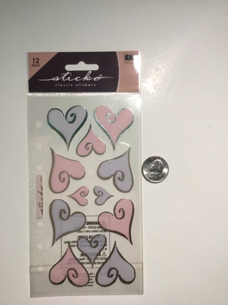EK Sticko Scrapbook Stickers 12 piece set WEDDING Valentines HEARTS FREE SHIP