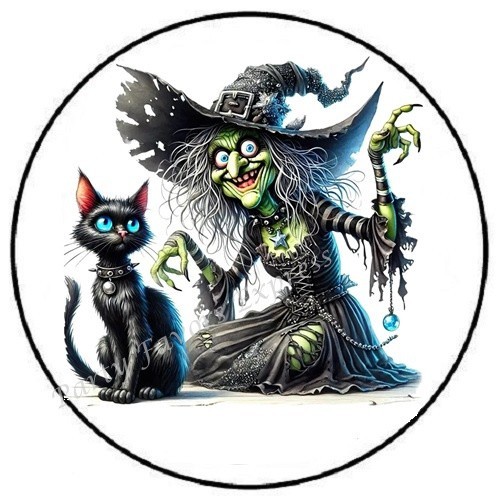WICKED WITCH WITH CAT HALLOWEEN ENVELOPE SEALS LABELS STICKERS PARTY FAVORS