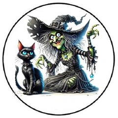 WICKED WITCH WITH CAT HALLOWEEN ENVELOPE SEALS LABELS STICKERS PARTY FAVORS
