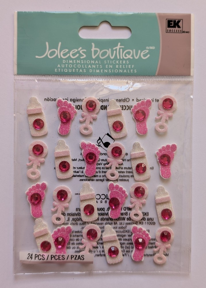 Jolee’s Baby Girl Icon Repeats Scrapbooking Stickers Bottles Rattles Footprints