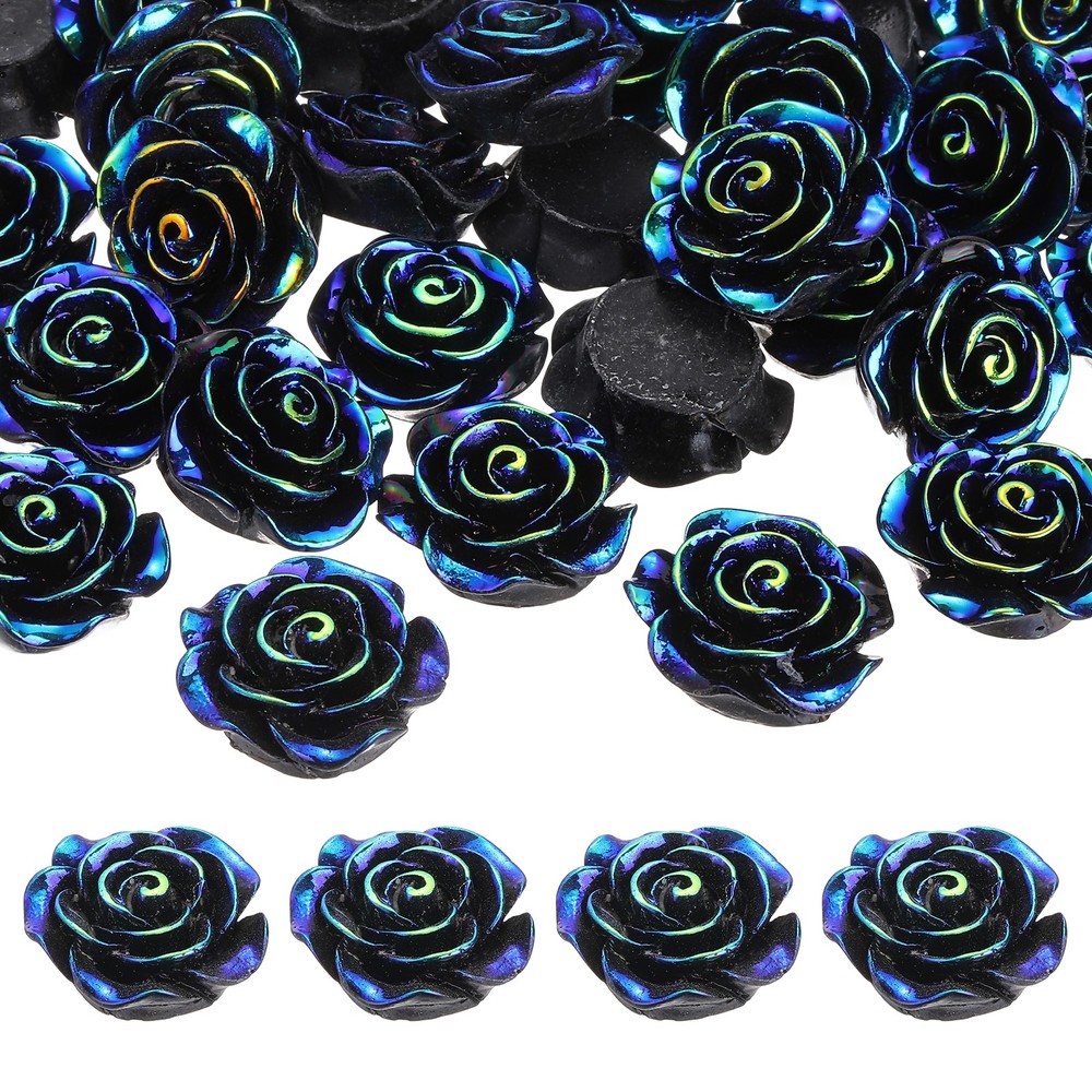 20mm Resin Rose Flatback Charms, 40 Pcs Cabochon Embellishment, Shiny Black