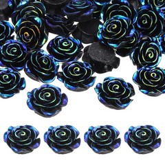 20mm Resin Rose Flatback Charms, 40 Pcs Cabochon Embellishment, Shiny Black