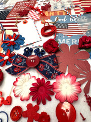 Red White and Blue USA Patriotic scrapbook planner journal junk paper craft lot