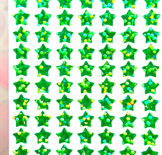 Bright Green Holographic Sparkle Star Stickers! – 1/4″ to 3 inch