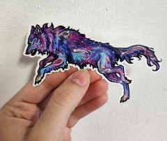 Galaxy Holo Star Fantasy Wolf Sticker – Original Art by SammiSpaghettiArt