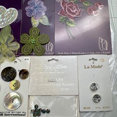Sewing Embellishment Lot: Appliques, Buttons, Rick Rack, Swarovski Crystals B20Q