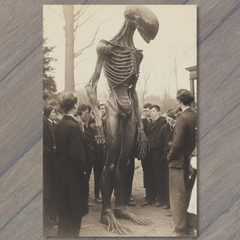 STICKER Tall Alien Skeleton Formal Crowd Retro Vintage Look Photograph Style