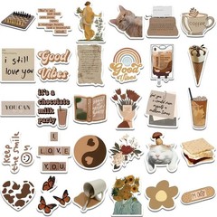 60pc Cute Aesthetic Brown Girly Sticker Lot Laptop, Scrapbook, Journaling, Craft