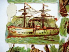 Fantastic Vintage Die Cuts of 1800-1900’s Sailing Ships w/ Sailors,Dog & Woman *