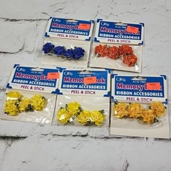 Vintage Peel & Stick Ribbon Roses Lot Of 5 Packs Yellow Blue Orange Crafts