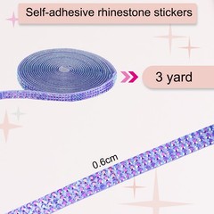 Self Adhesive Rhinestone Strips 3 Yards 0.24 Inch for Craft,Dark Purple AB