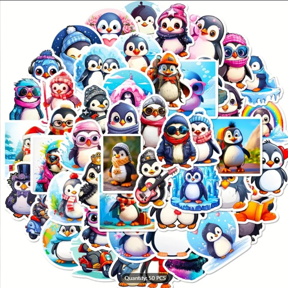 50pc CUTE PENGUIN Stickers-Christmas Fun For Everyone Laptop, Water-Bottle, Bike