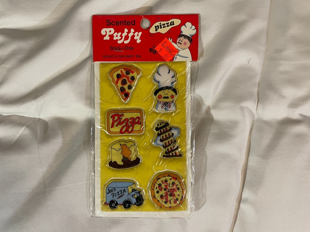 Vintage Stickers Scratch N Sniff Russ Puffy PIZZA Package SEALED Rare Scented