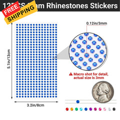 Gartful 3mm Gem Stickers, 5400PCS 3mm, Yellow,blue,green,white,rose,purple