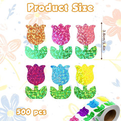 500 PCS Glitter Tulip Flower Stickers 1.5 Inch, Spring Self-Adhesive Decor