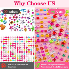 407Pcs Gem Stickers Crafts for Kids, Self Adhesive Jewel Stickers, Acrylic Bling
