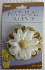 Lot 3 Darice Flower Burlap & Organza Ribbon & Wood Button With Elastic Loop NEW