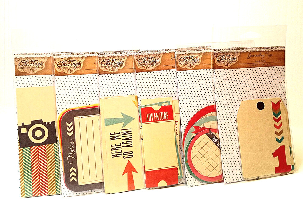 Chic Tags SEALED 6 Pkg Lot ROAD TRIP Journaling Tags ATCs Mixed Media Scrapbooks