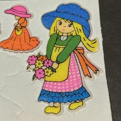 Vintage 1970s 1980s Puffy Stickers Prairie Girls in Bonnets Hats Flowers Boho