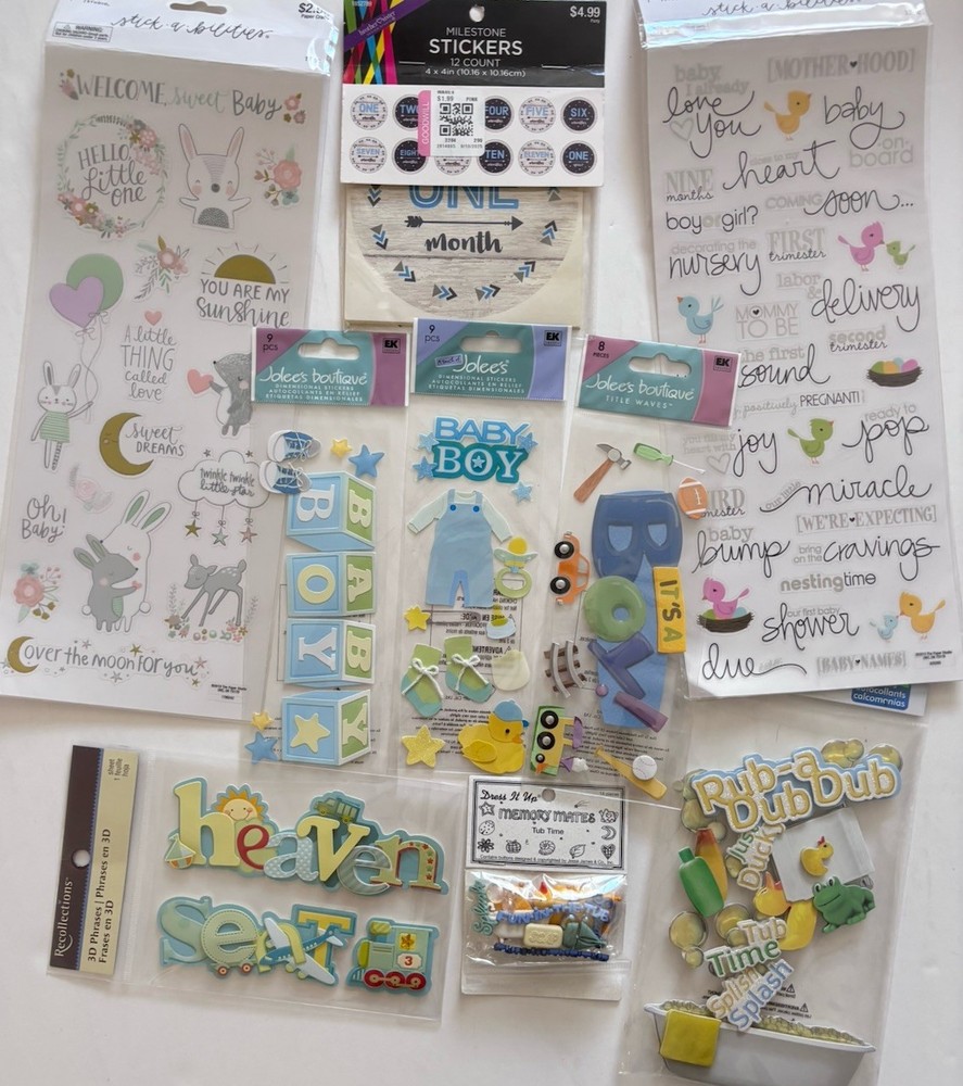 Baby Boy Scrapbooking Stickers Large Blue Mixed Lot Sealed Vintage New!