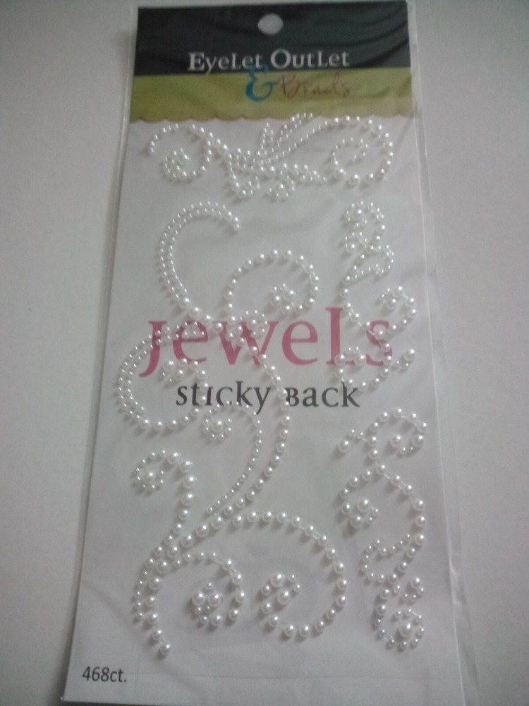 Eyelet Outlet Sticky Back Swirl Pearls Bling Flourish White
