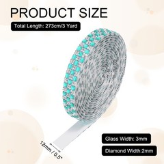 3 Yard Rhinestone Ribbon, 4mm x 4mm Crystal Rhinestone Strips, Blue