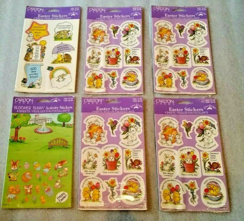 6 packages vintage Carlton Cards EASTER STICKERS (4 sheet packages)