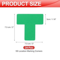5S Location Marking Corner, (3x3x1.2 Inch, Green) (24Pcs), T-shaped Sticker