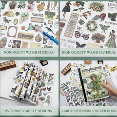 Vintage Scrapbooking Sticker Book for Adults – 800+ Washi Journaling Stickers Ep
