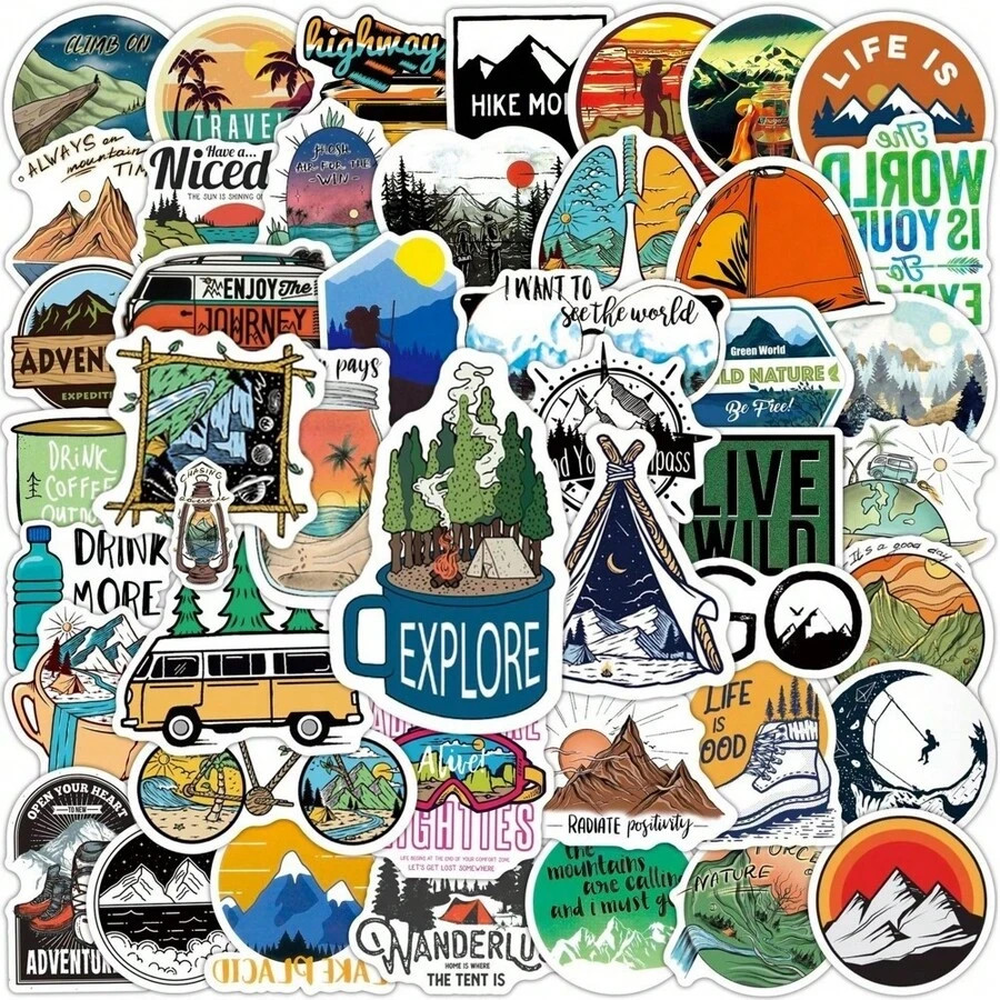 50 PCS Forest Camping Hiking Outdoor Adventure Travel Stickers Waterproof Vinyl