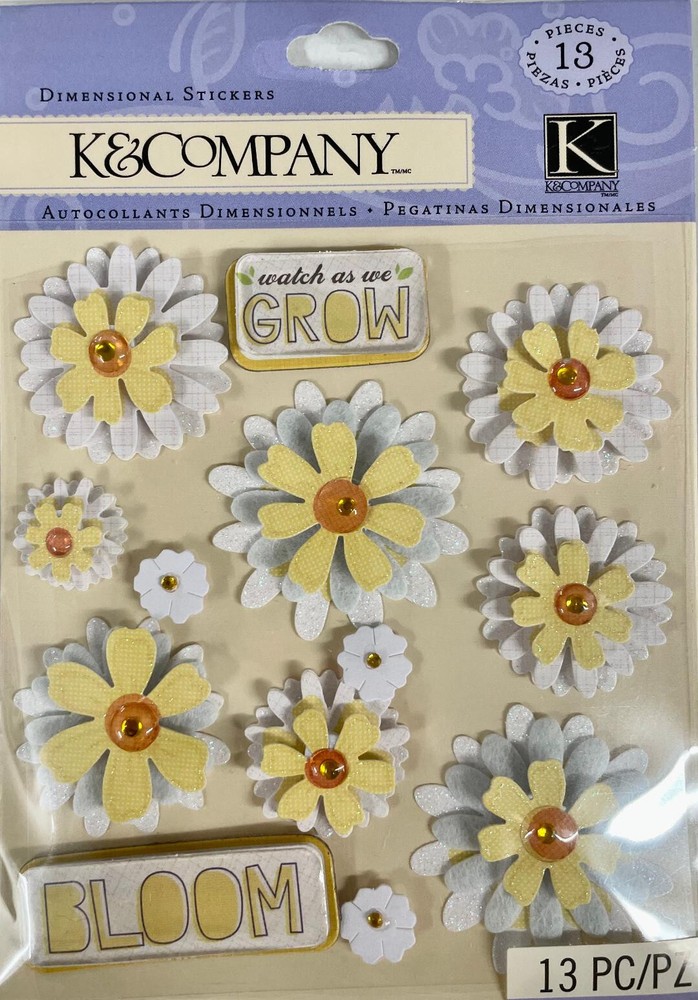 K&COMPANY Dimensional Stickers ~ Daisy White Yellow