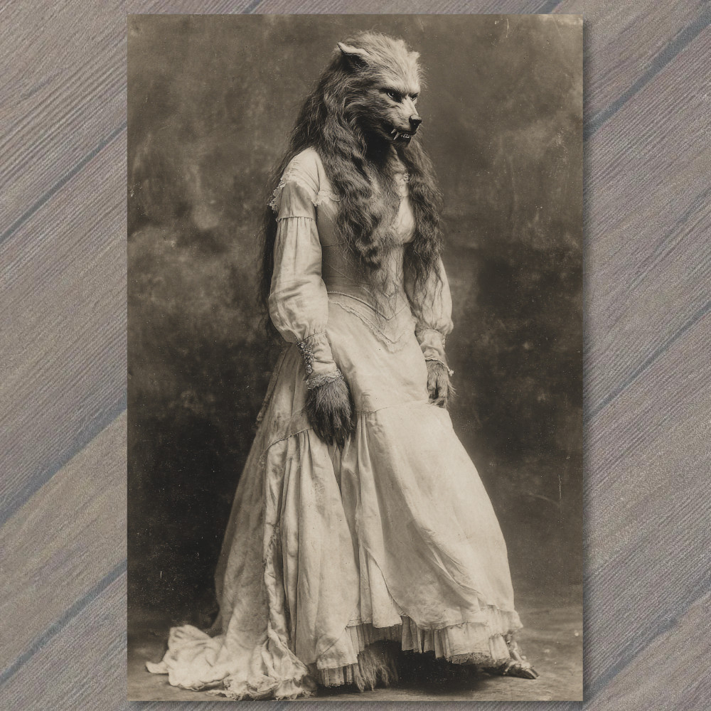 STICKER Victorian Werewolf Bride Gothic Sepia Lycanthrope Portrait Strange
