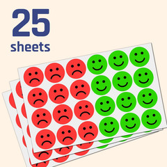 600 Pack – Happy/Sad Smile Face Behavior Emotion Stickers – Red/Green, 1″