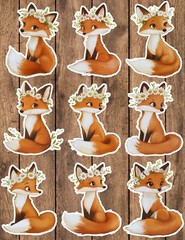 Fox With Daisy Crown Die Cut Vinyl Stickers Set Scrapbooking Laptop Waterbottle