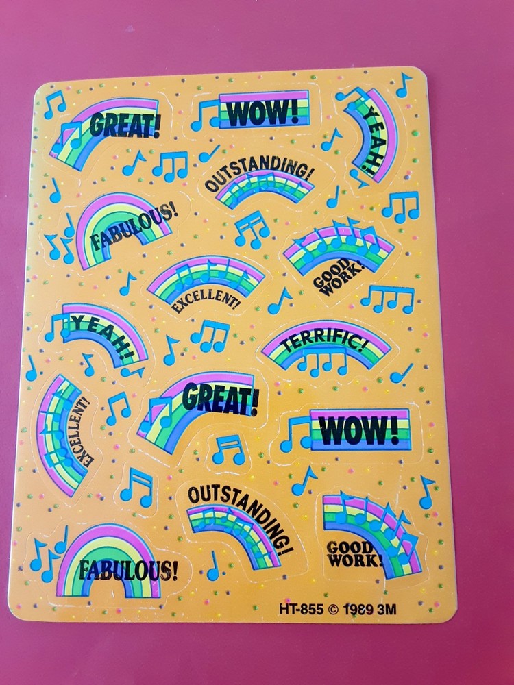 vintage 80s 3M rainbow reward sticker sheet