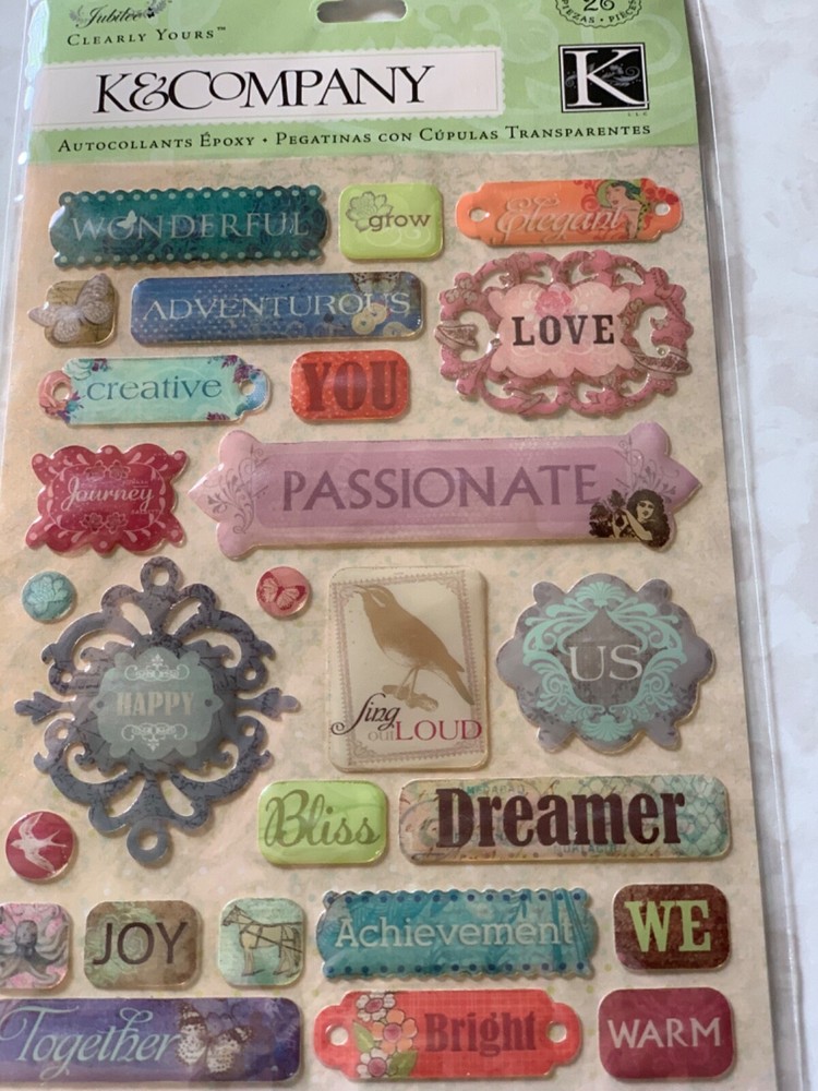 K&COMPANY STICKERS JUBILEE CLEARLY YOURS EPOXY WORDS PHRASES JUBILEE WORD 26PCS