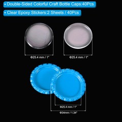 40 Set Bottle Caps for Crafts, Caps with Epoxy Stickers, Light Blue