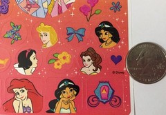 DISNEY PRINCESS Stickers(4″x 6-3/4″) Cinderella•Ariel•Belle•Jasmine •Aurora•Bows