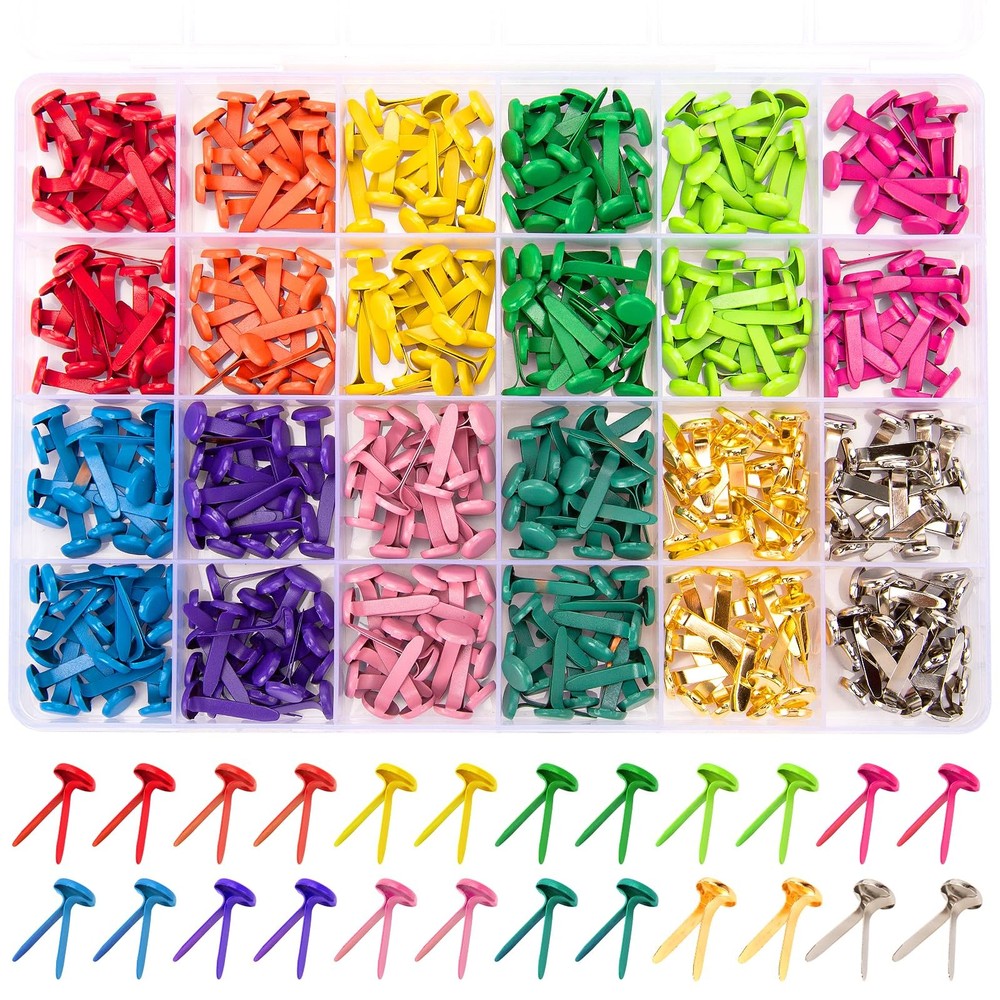 360 Pcs Brads for Paper Crafts, 12 Colors Metal Brass Brads Paper Fasteners