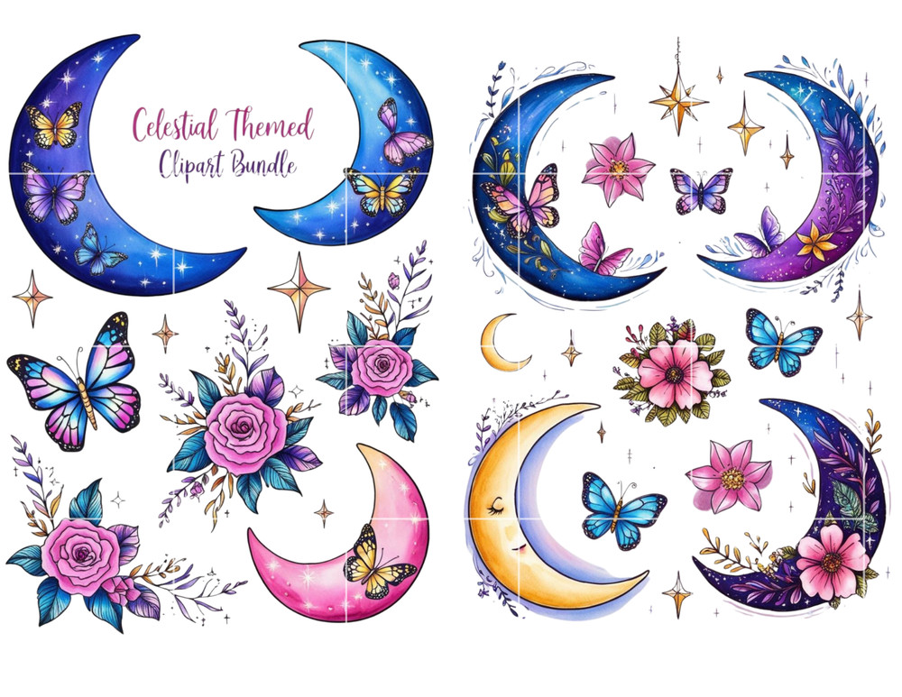 Celestial Clipart Collage Sheet Supplies Scrapbooks Junk Journal Card Toppers
