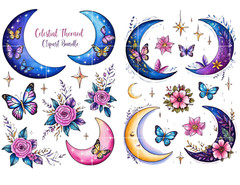 Celestial Clipart Collage Sheet Supplies Scrapbooks Junk Journal Card Toppers