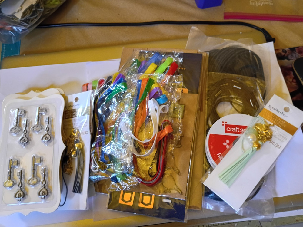 Craft Supply Lot Keys, Charms, Tassels, Ribbons, Tags Scrapbooking, Card Making