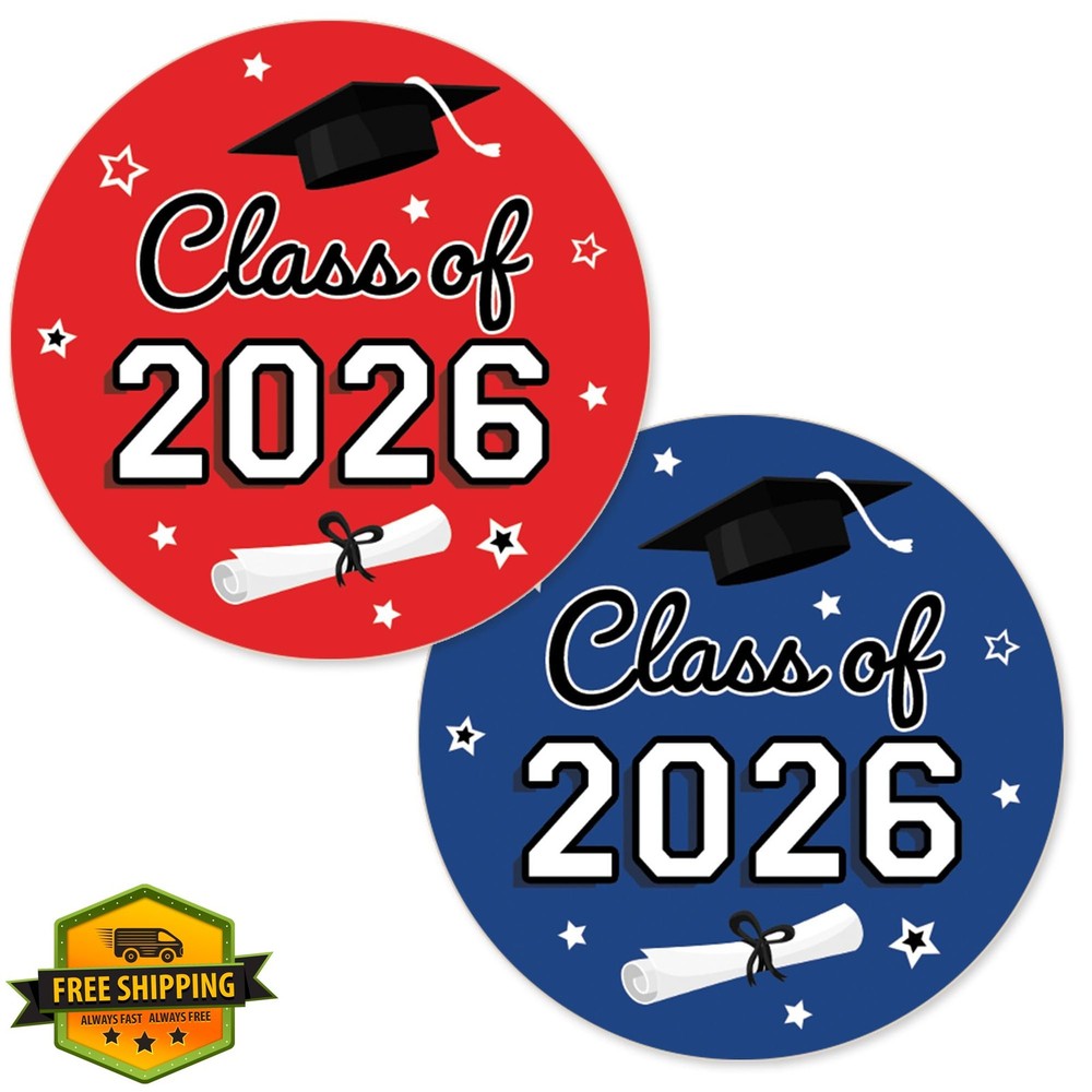 Red White Blue Graduation Stickers 1.75″, Class of 2026 Seals 40ct
