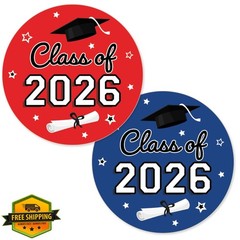 Red White Blue Graduation Stickers 1.75″, Class of 2026 Seals 40ct
